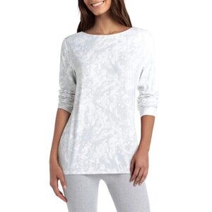 H Halston Studio Women's Polished Marble Grey White Surplice Open Back Blouse M